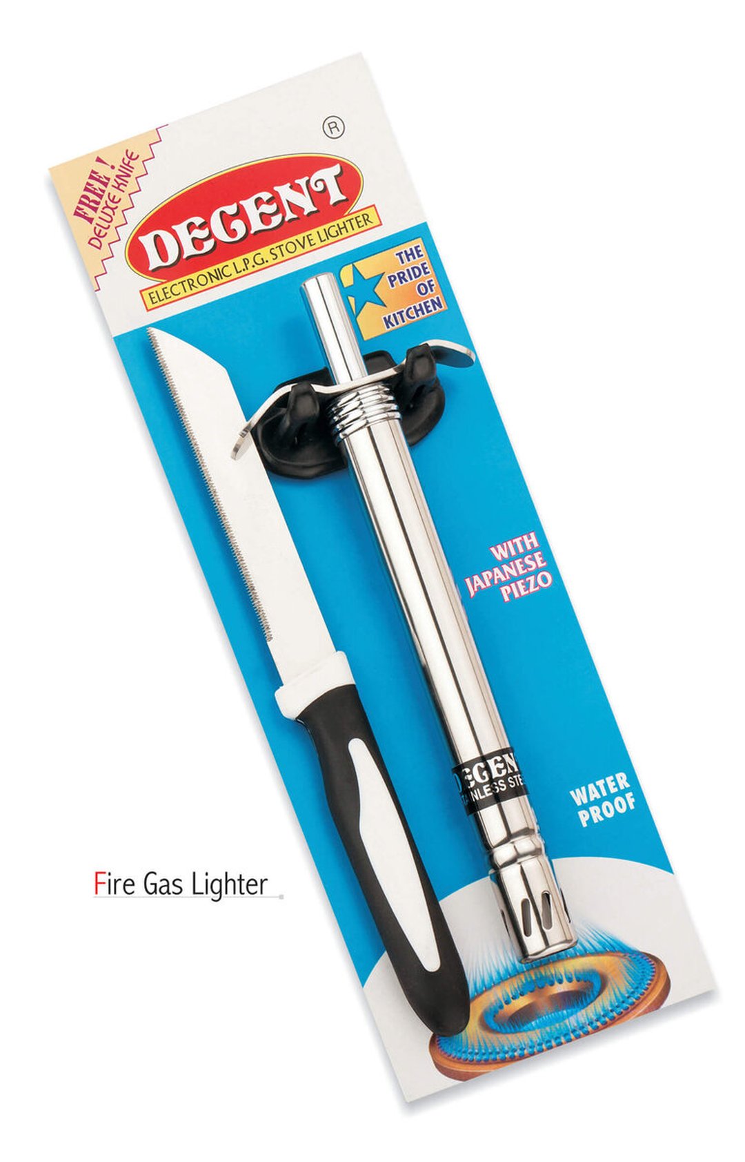 Slim Line Fire Gas Lighter with Knife